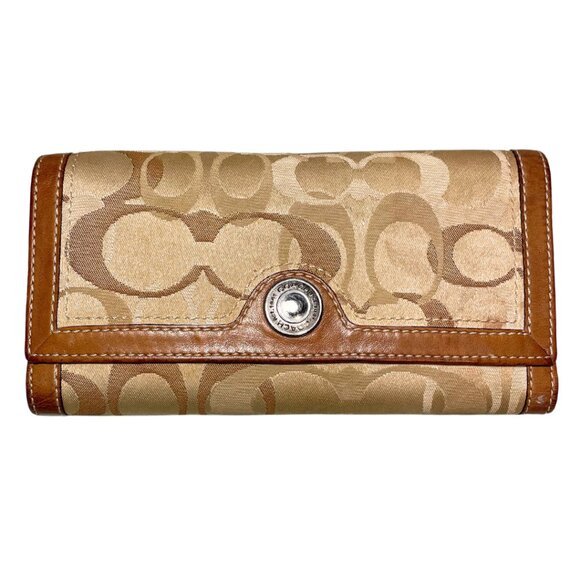Coach Signature Khaki Optic Jacquard Long Canvas & Leather Wallet - Picture 1 of 7
